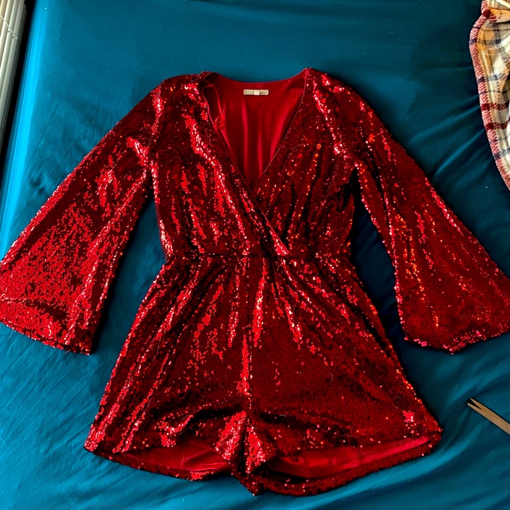 Red sequin romper